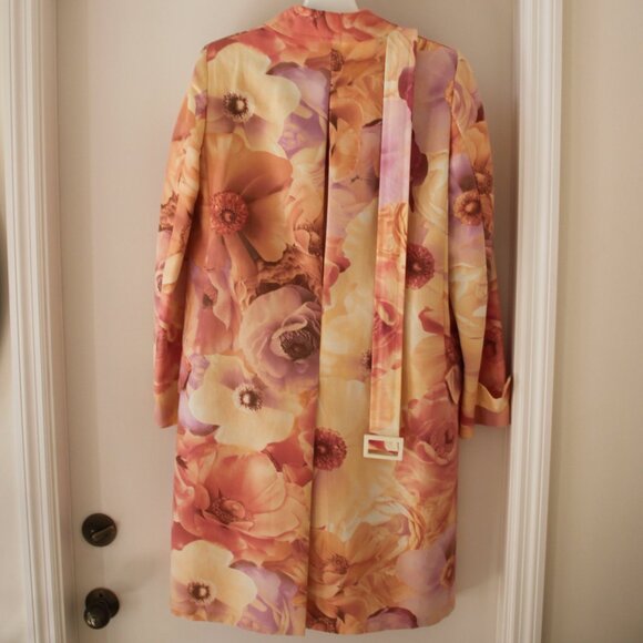 SALVATORE FERRAGAMO Trench Coat Belted Jacket Cotton Graphic Floral Print US 10 - Picture 5 of 14